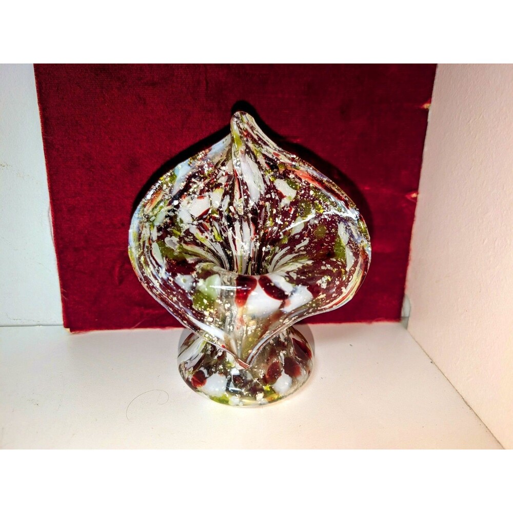 Vintage Jack-in-pulpit Splatter Glass Vase With Spangled Silver Flecks 6”